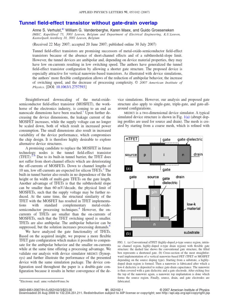 Apl 2007 Tunnel Field Effect Transistor | PDF | Field Effect Transistor ...