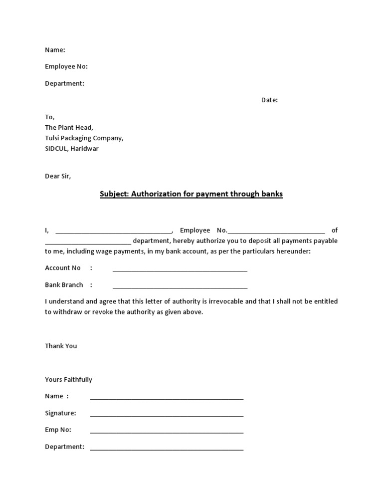 Bank Authorization Letter Template | PDF