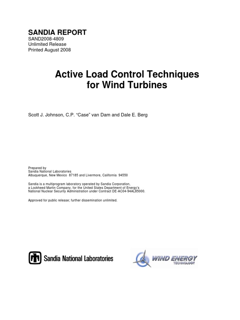 Active Load Control Techniques For Wind Turbines: Sandia Report | PDF ...