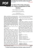 A Review On Query Processing and Query Languages For Content Management in XML Database