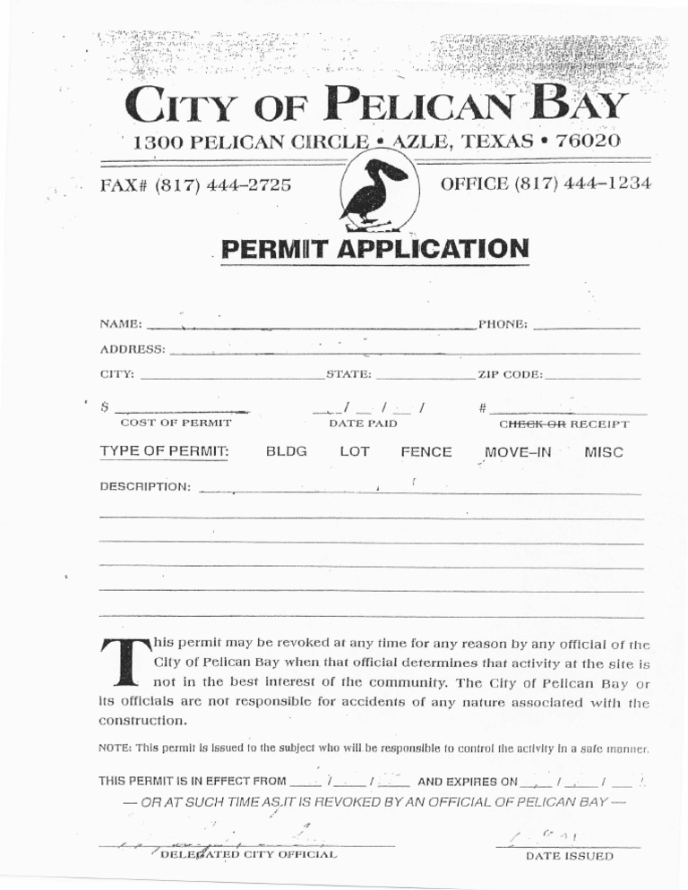 Pelican Bay Permit Application | PDF
