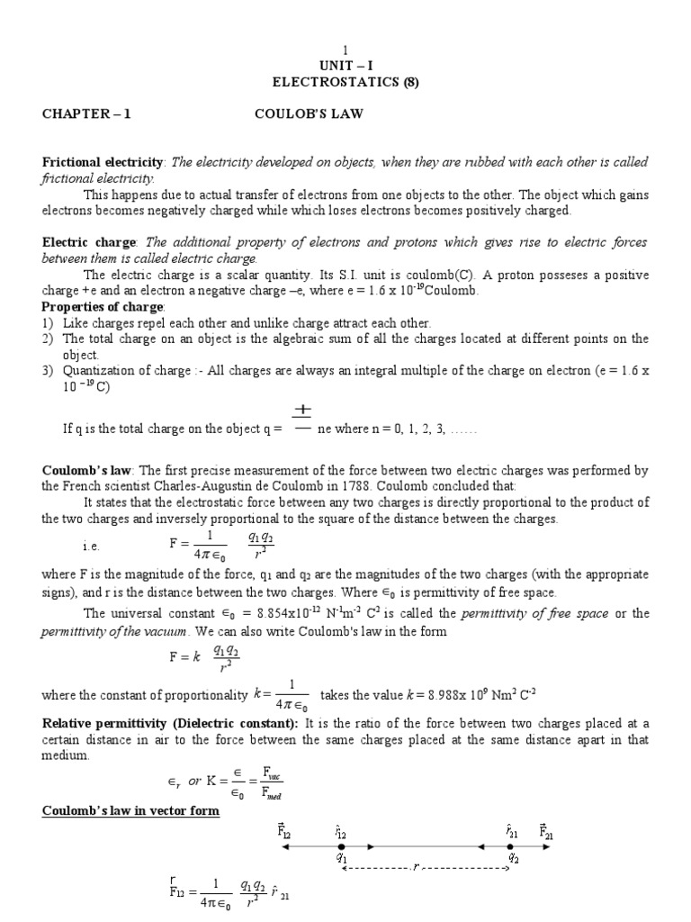 Class 12 Electrostatics Notes PDF | PDF | Dielectric | Capacitor