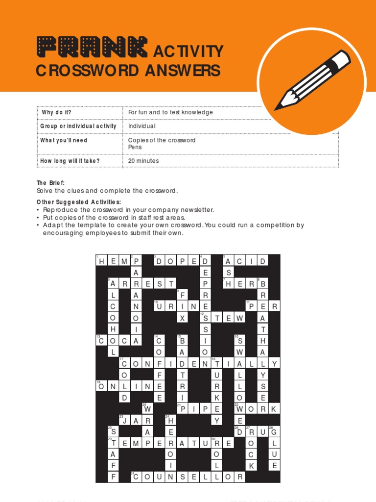 Activity Crossword Answers The Brief PDF Substance Abuse Drug Test