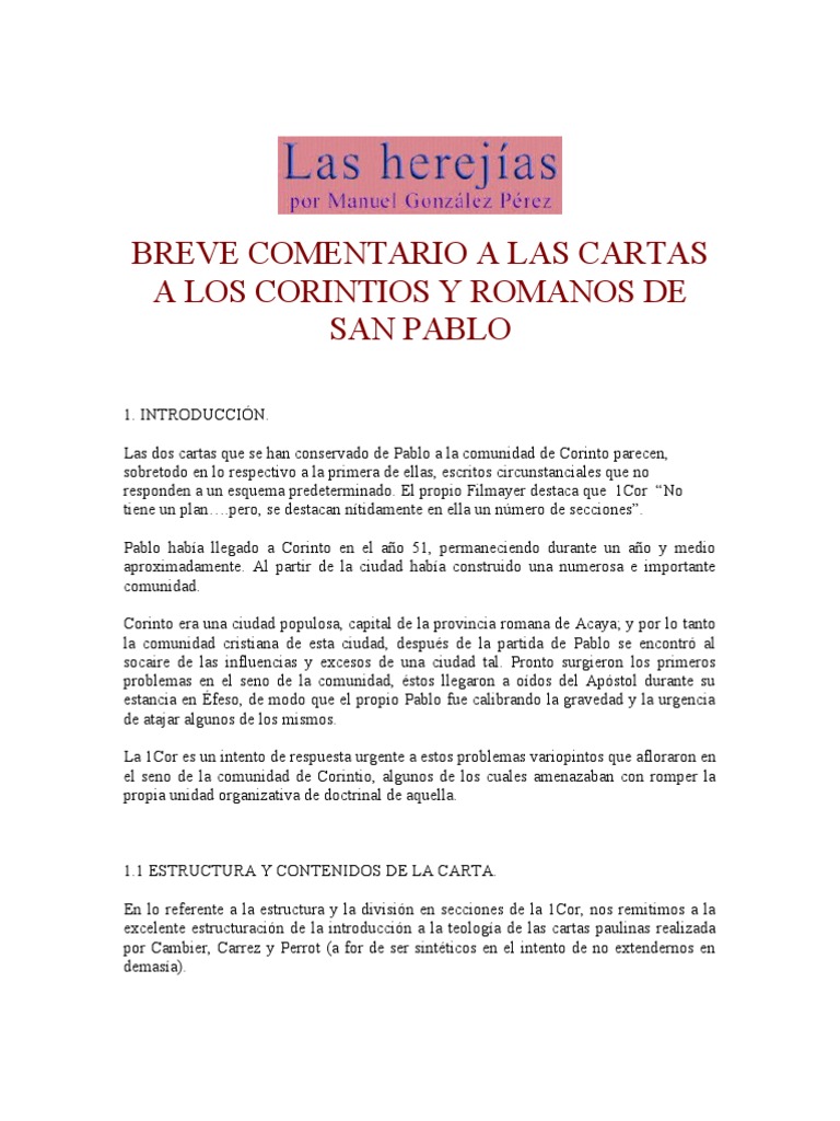 Breve Comentario A Las Cartas A Los Corintios Y Romanos De San Pablo Pablo El Apostol Celibato los corintios y romanos de san pablo