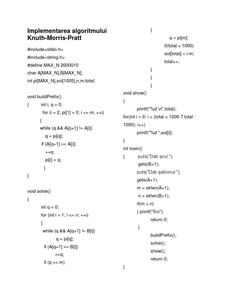 Knuth-Morris-Pratt Algorithm Implementation | PDF