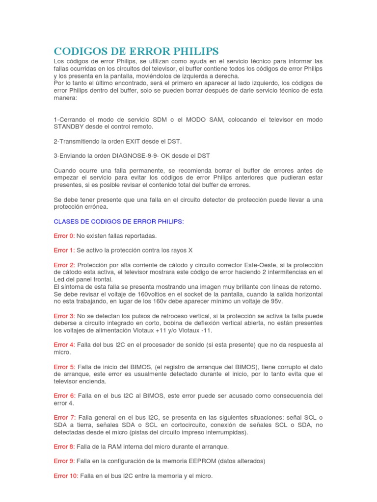Códigos de Error para Televisores Philips | PDF | Tecnología digital ...