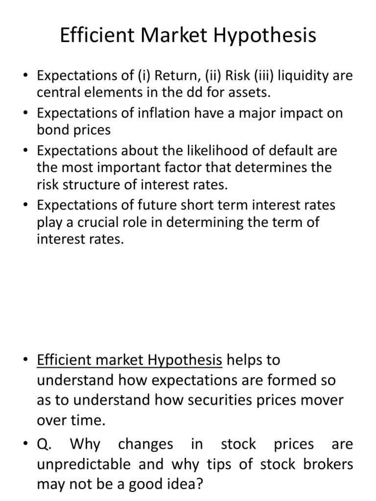 Efficient Market Hypothesis Capital Asset Pricing Model Efficient