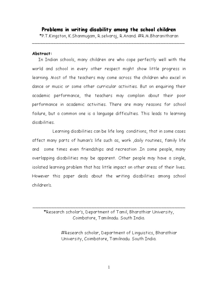 School Writing Challenges | PDF | Reading (Process) | Learning Disability