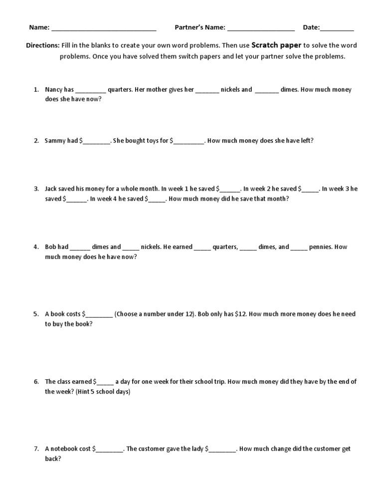 Create Your Own Math Word Problems | PDF