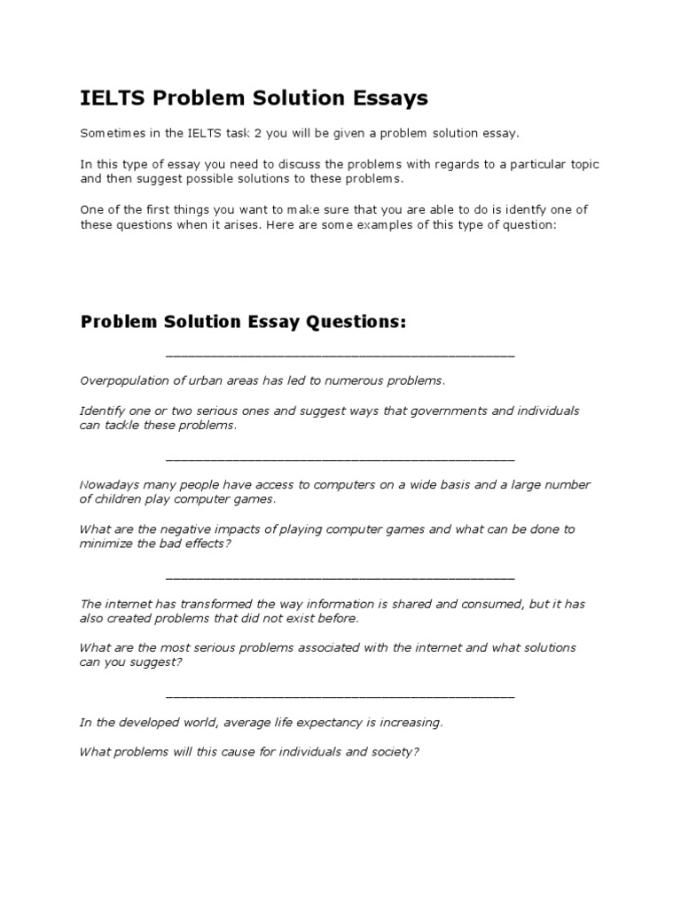 problem solution essay template ielts