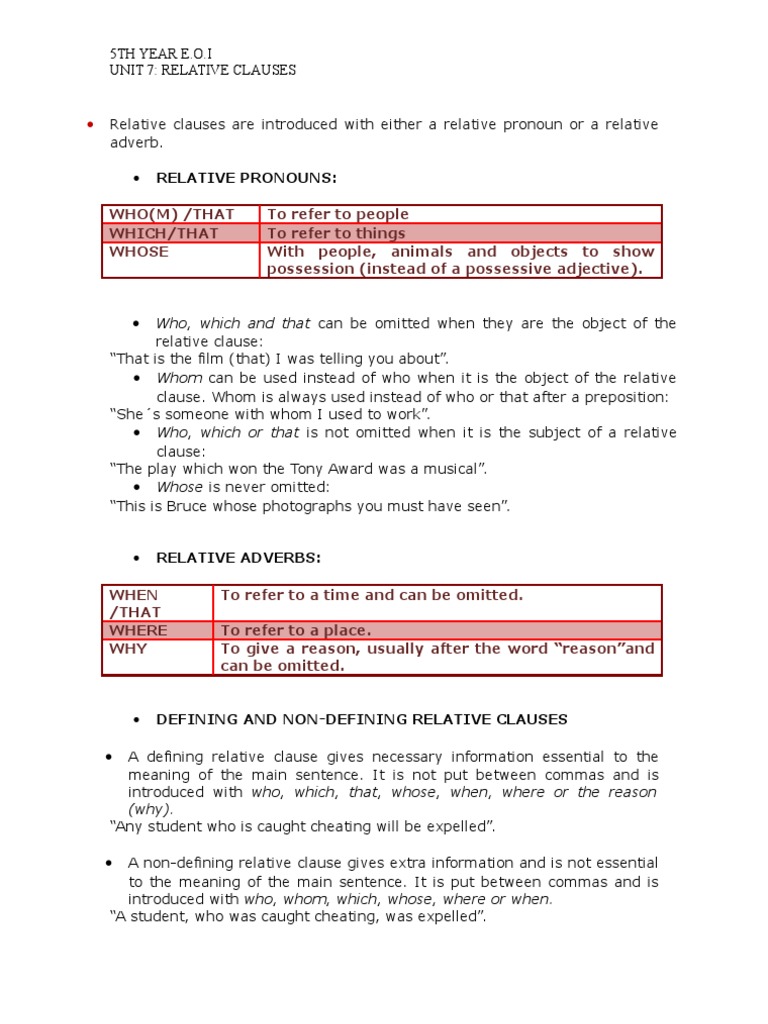 Relative Clauses Theory | PDF