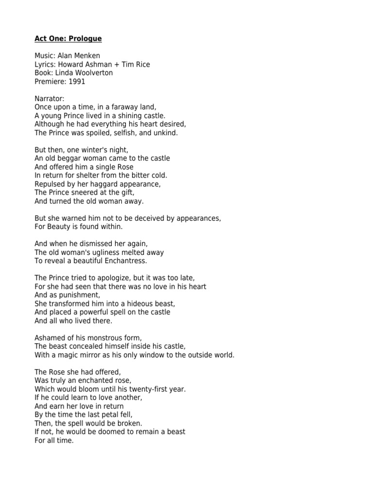 Beauty and The Beast Song Lyrics PDF Beauty Entertainment General