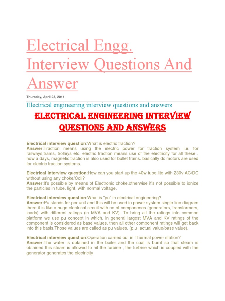 Electrical Interview Questions Transformer Alternating Current