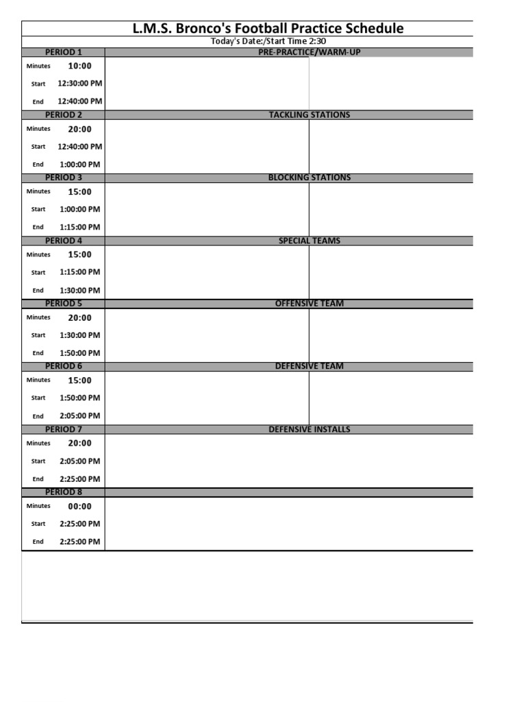 Football Practice Planner Template PDF
