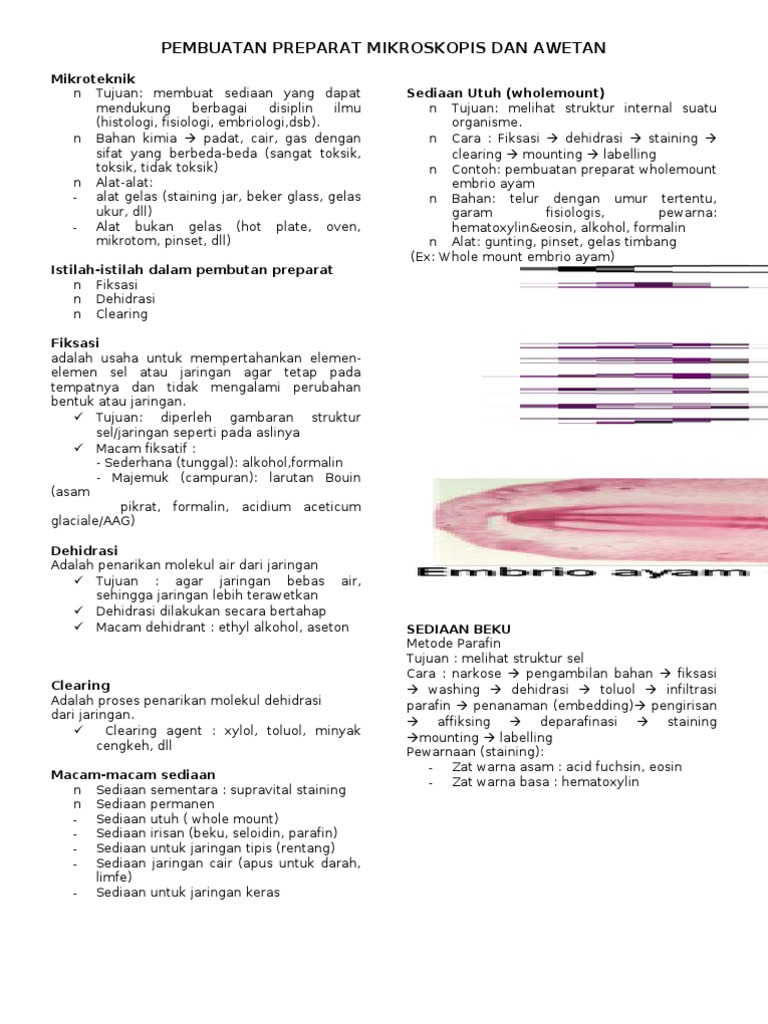 Pembuatan Preparat Mikroskopis Dan Awetan | PDF