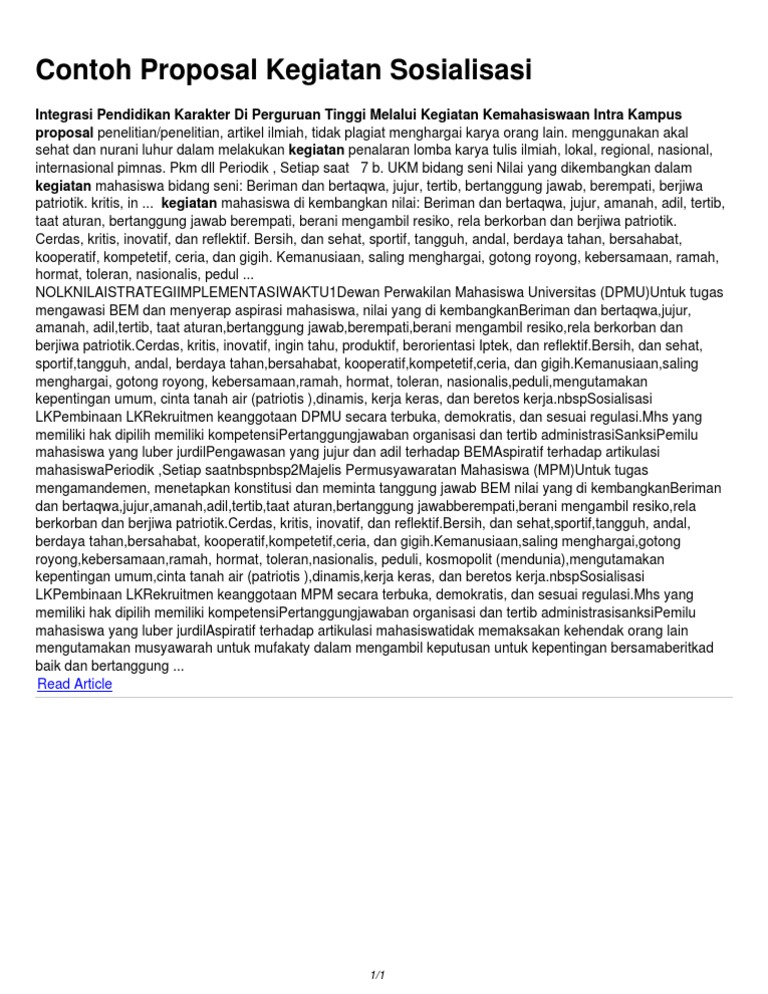 Contoh Proposal Kegiatan Sosialisasi
