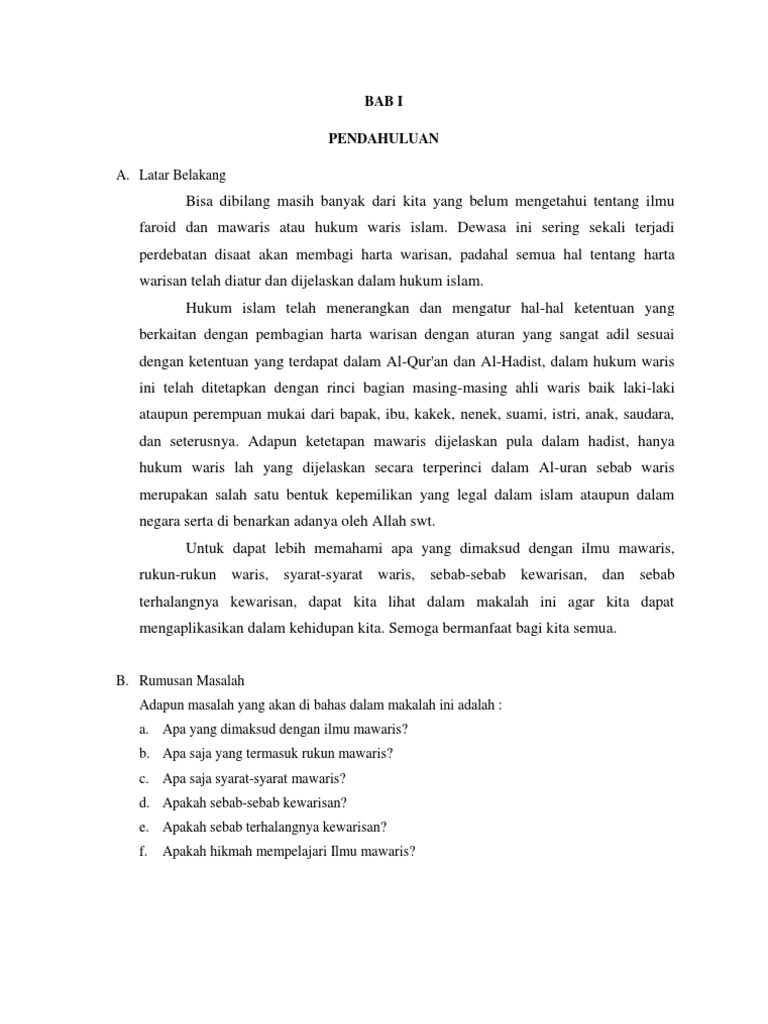 Contoh Soal Bab Mawaris Soal Kelasmu