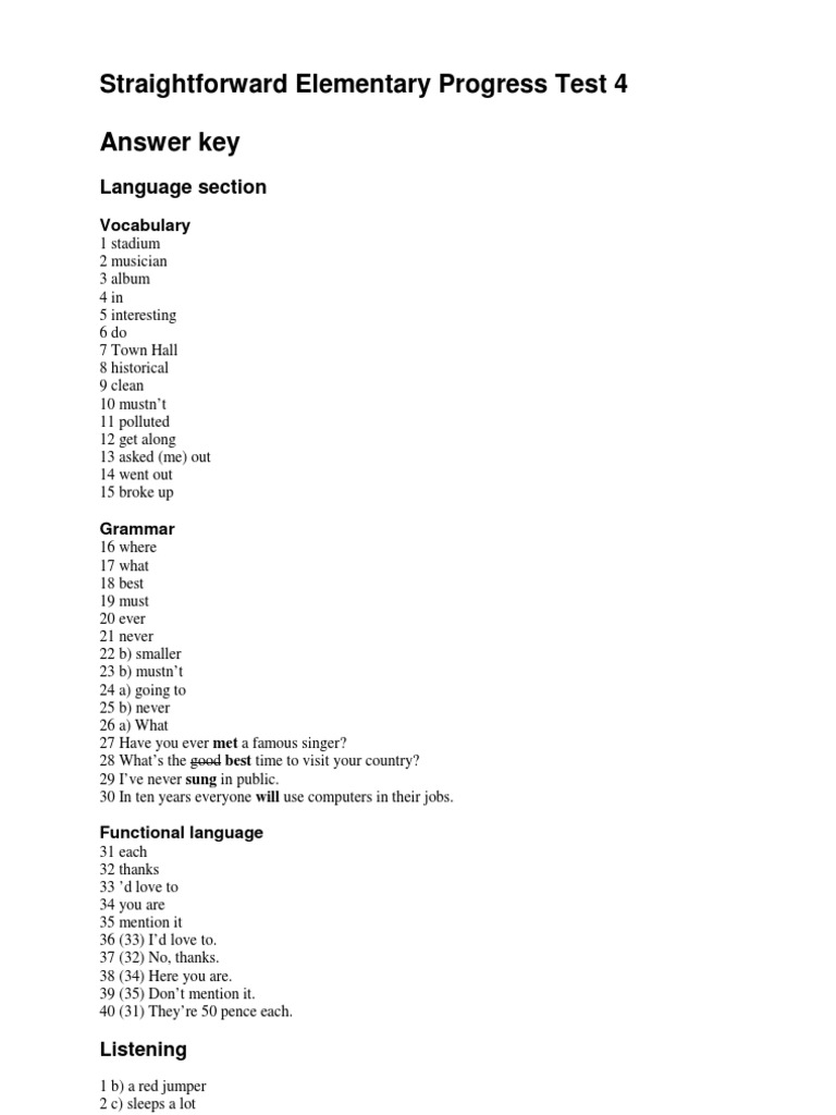 Key To Progress Test 4 | PDF