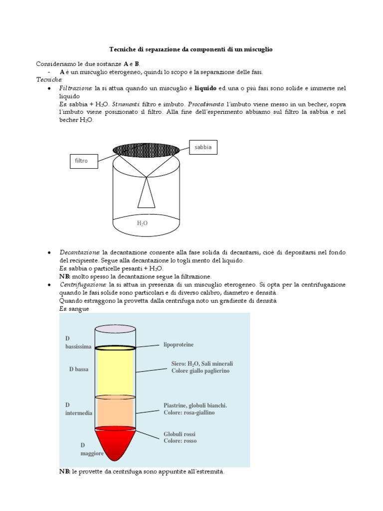 Tecniche Di Separazione Dei Miscugli