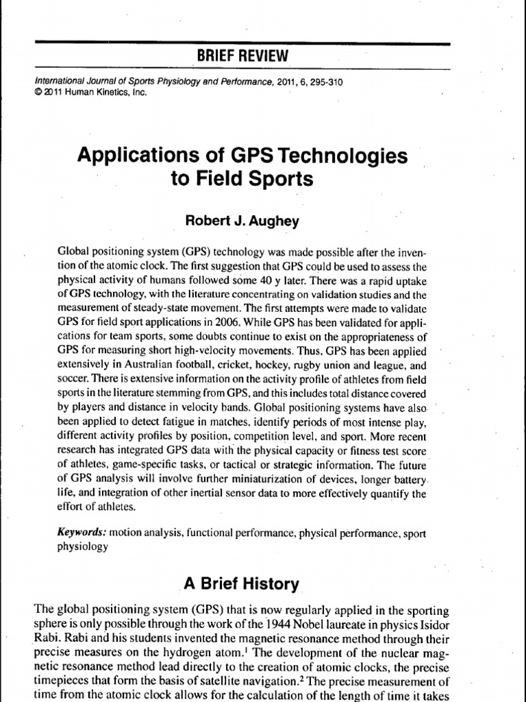 Applications of GPS Technologies To Field Sports, Aughey (2011) PDF Global Positioning