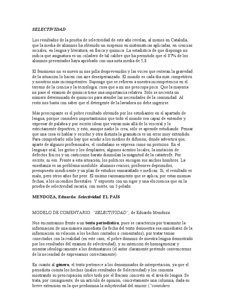 Ministro un acreedor Medalla Ejemplo de Comentario de Texto Castellano Resuelto II | PDF | Certeza |  Conocimiento