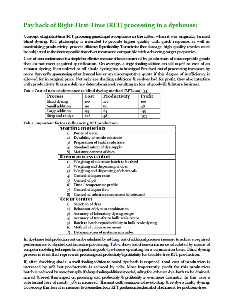 RFT Processing Impact in Dyehouses | PDF | Dye | Dyeing