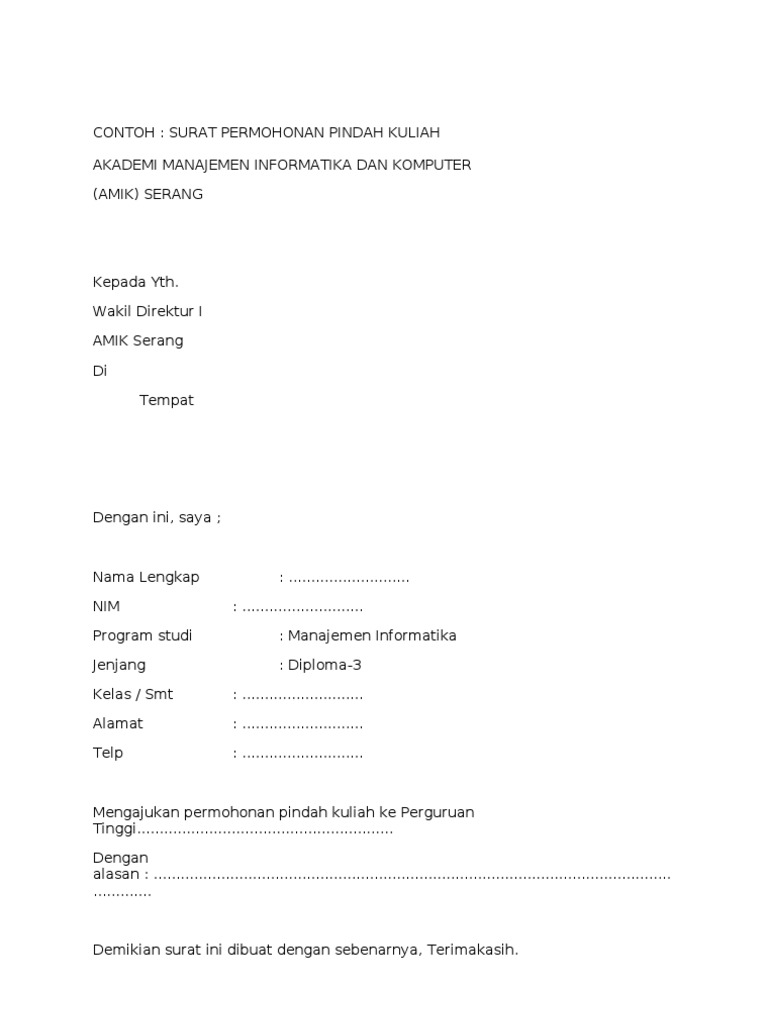 Contoh Surat Dah Kuliah