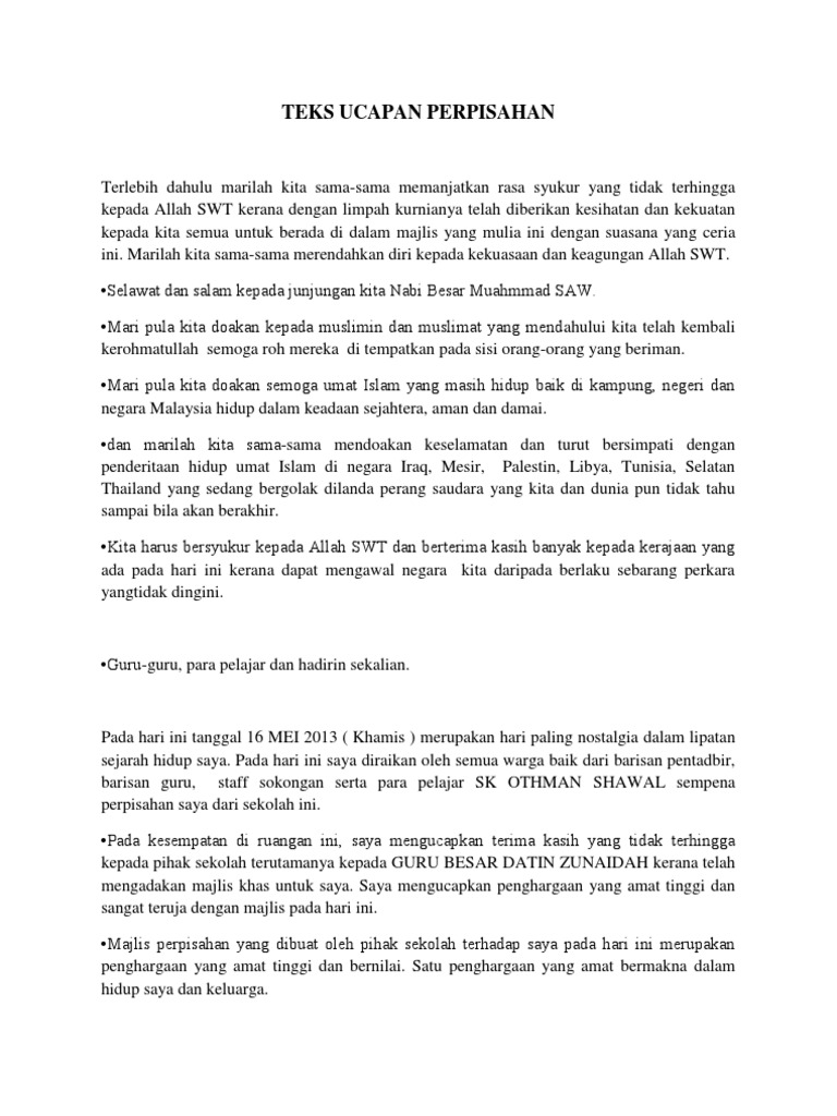 Teks Ucapan Perpisahan Orang Yang Diraikan