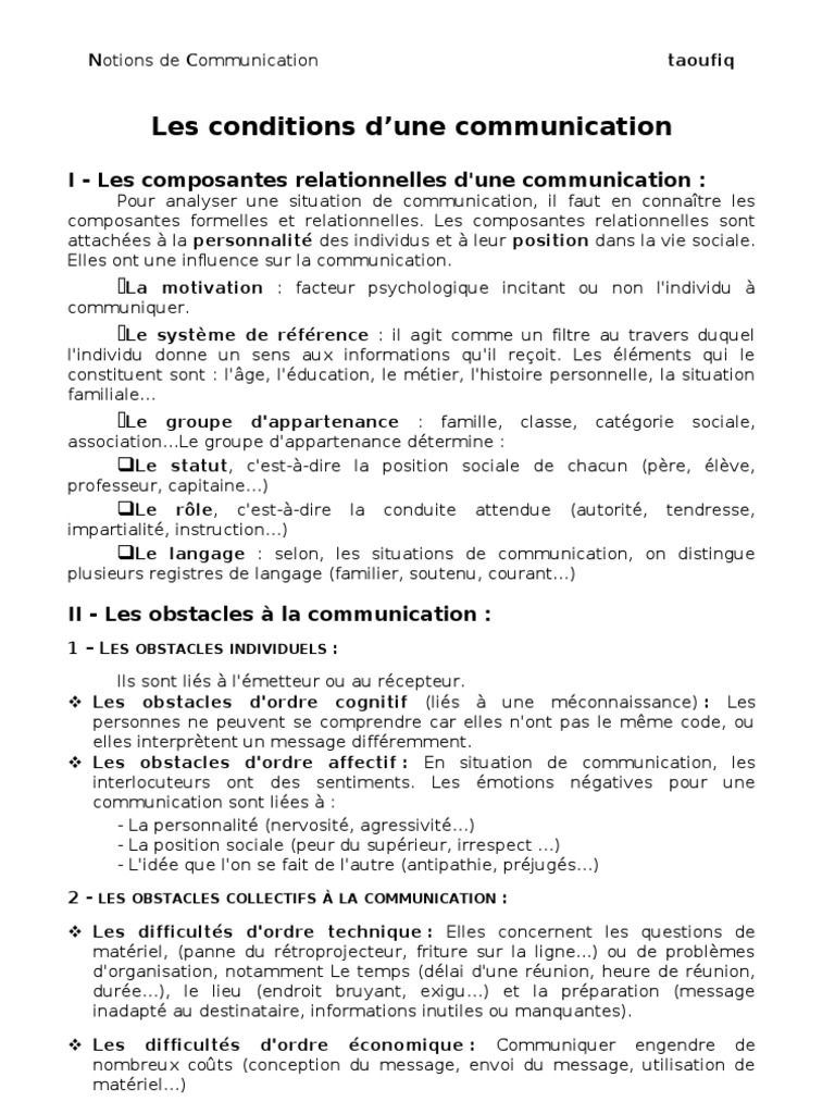Composantes de la communication | PDF | la communication | Informations