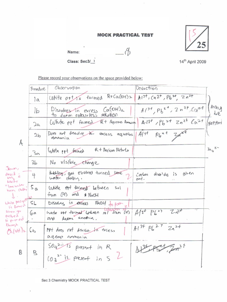 Sec 3 Chemistry Mock Practical Test | PDF