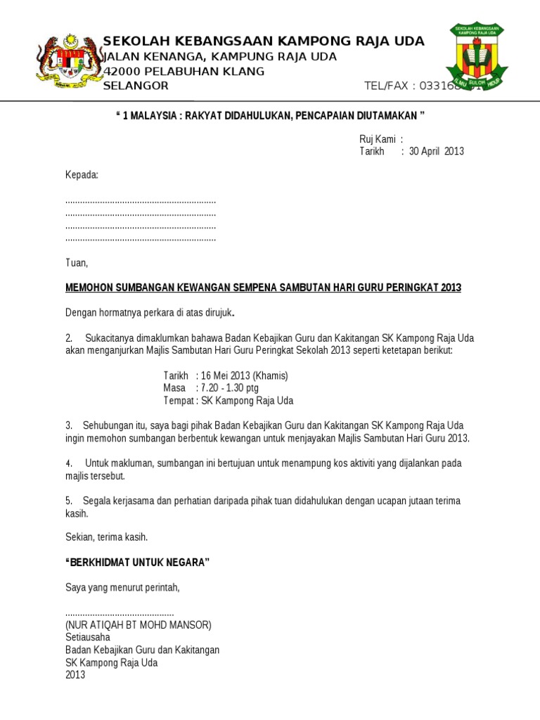 Free Download Surat Sekolah Minta Sumbangan Duit