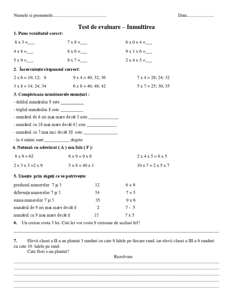 0 Test de Evaluare Inmultirea | PDF