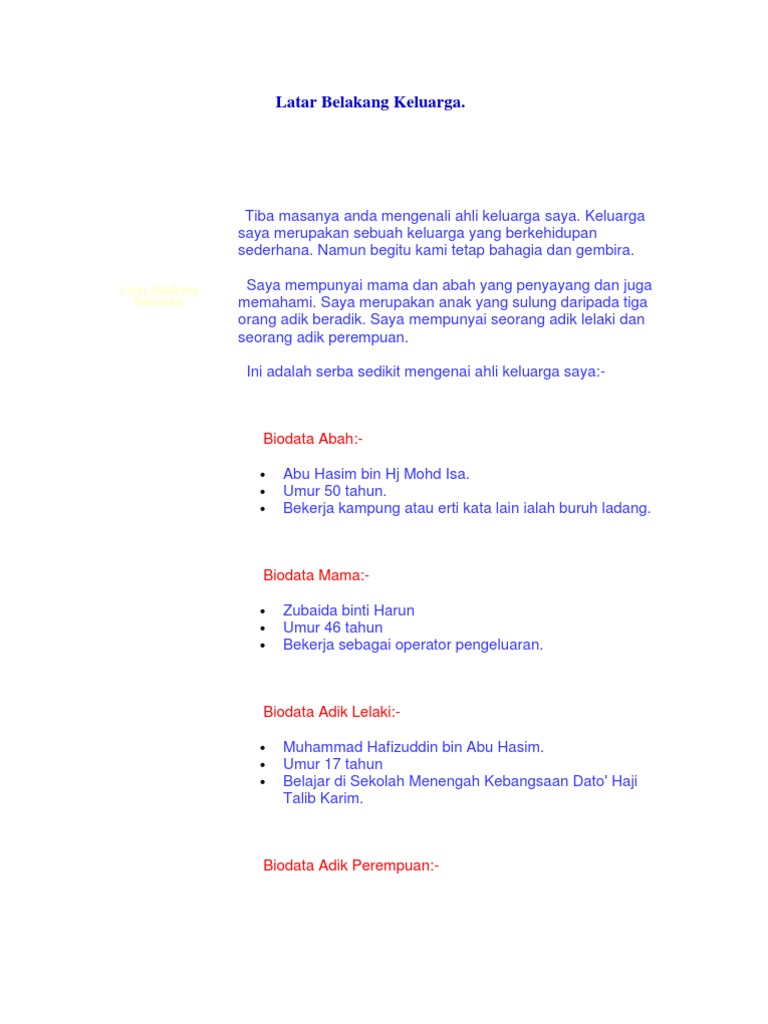 Contoh Biodata Keluarga Beinyu Com