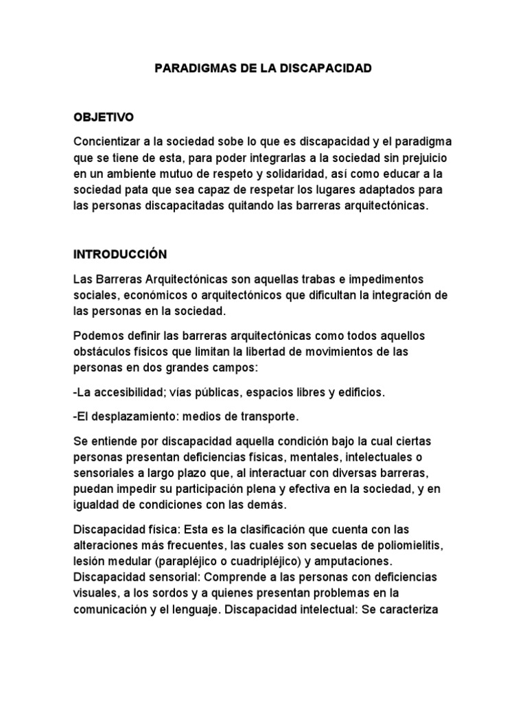 Paradigmas de La Discapacidad | PDF | Discapacidad intelectual | Invalidez