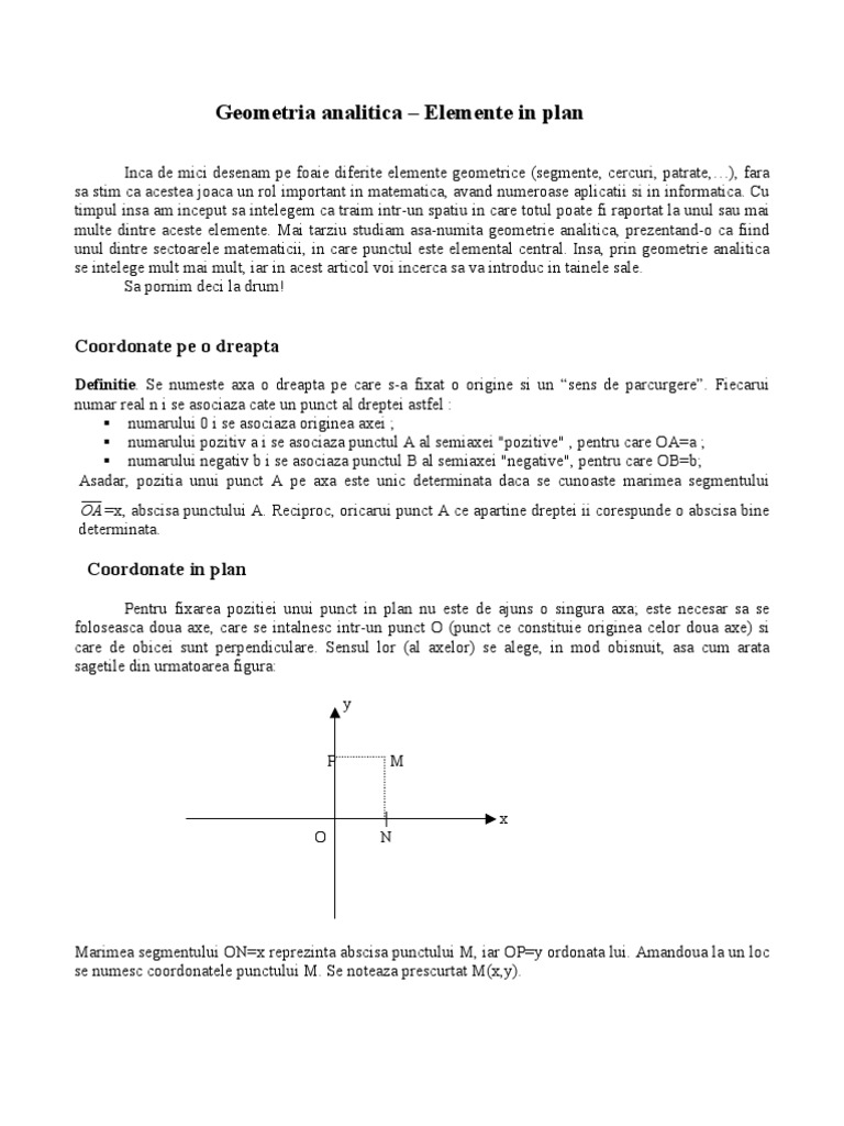 Geometrie Analitica Elemente In Plan