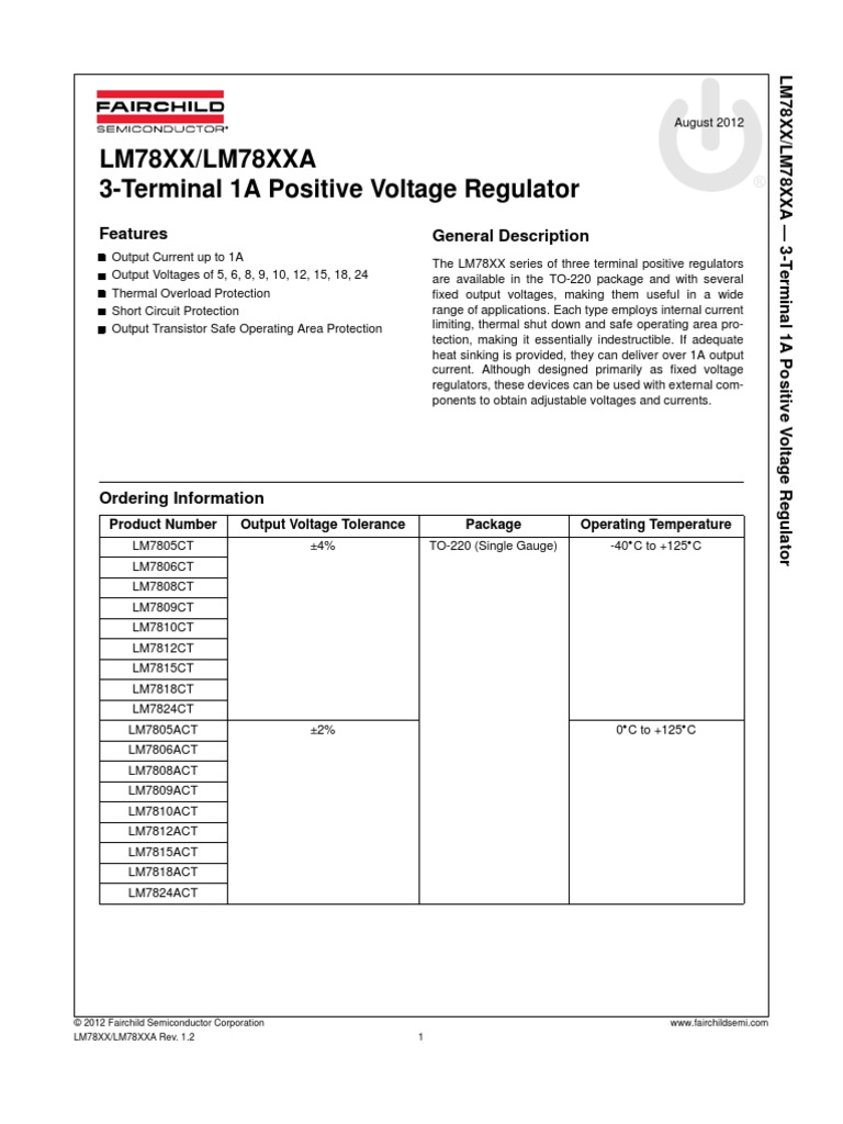 Datasheet LM7805 Power Supply Computer Engineering