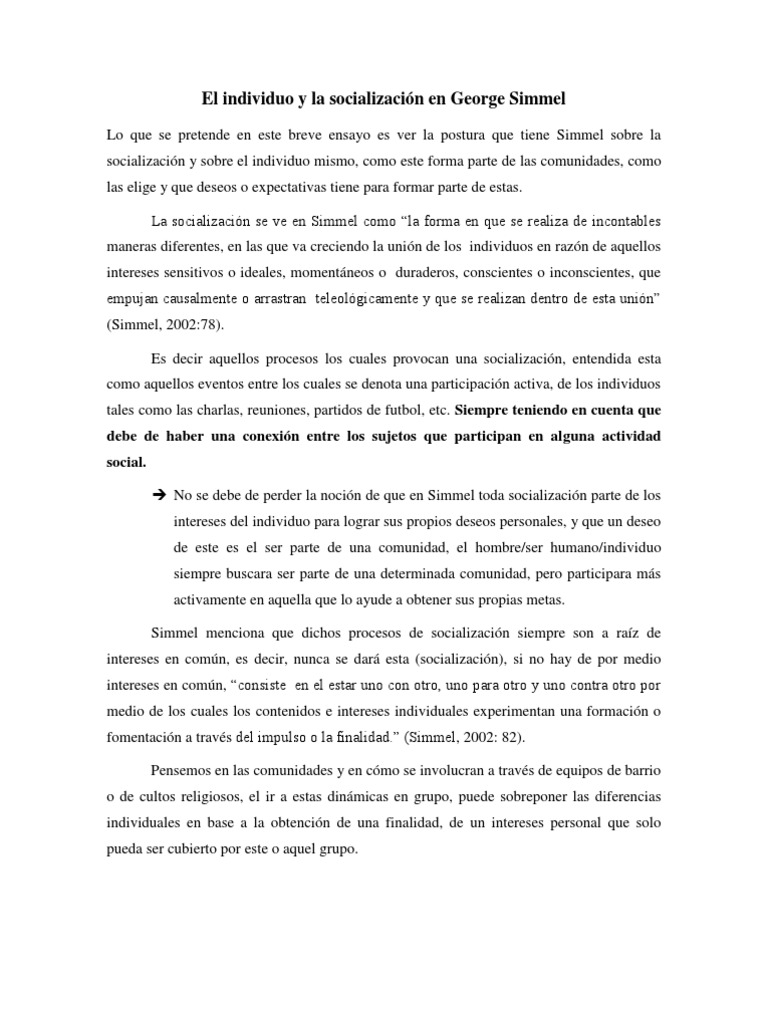 Socialización e Individuo según Simmel | PDF | Sociedad | Comunidad