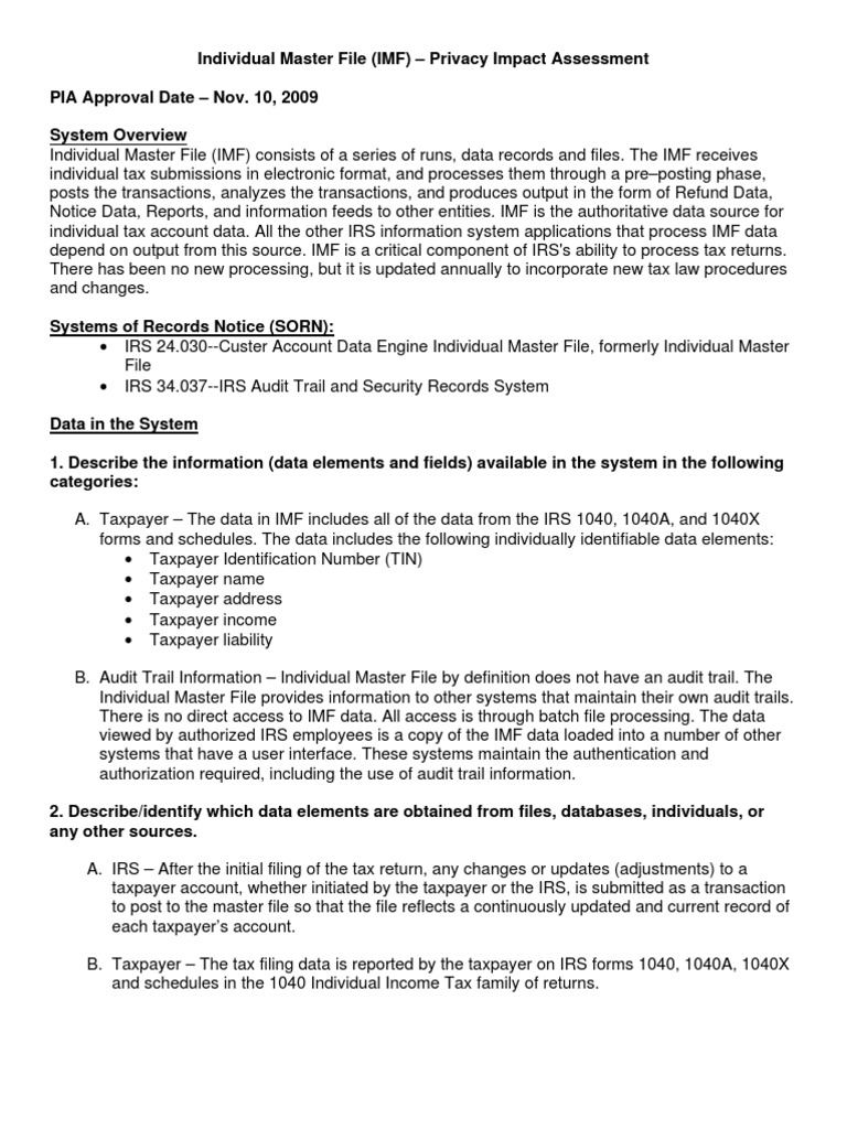 Individual Master File Overview | PDF | Irs Tax Forms | Internal ...