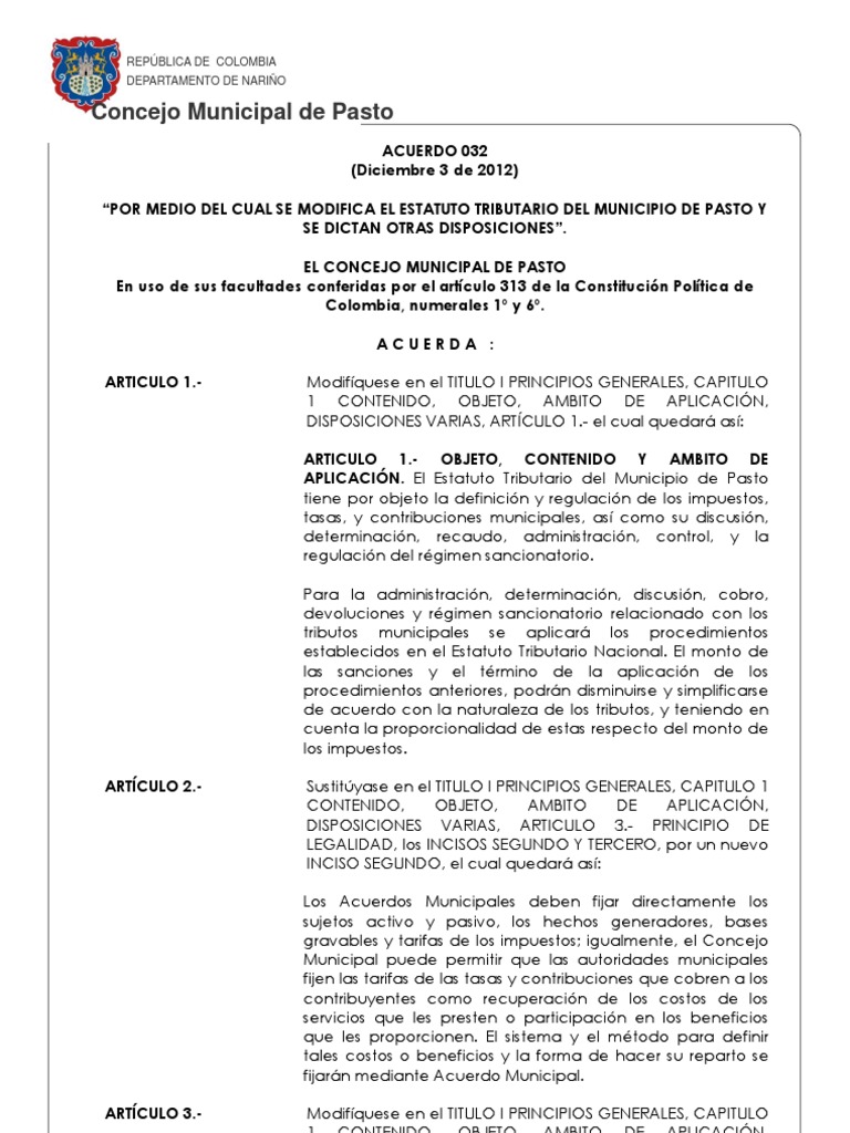 Estatuto Tributario de Pasto PDF Liquidación Impuestos