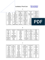 Adjectives Vocabulary Word List