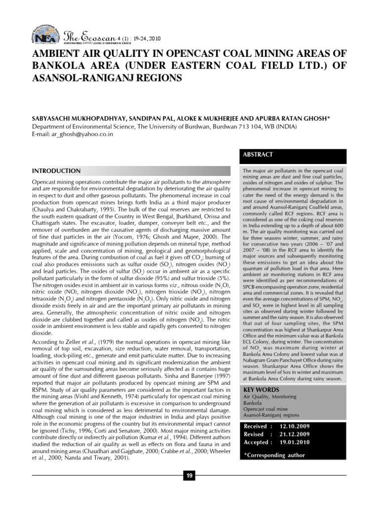 Ambient Air Quality in Opencast Coal Mining Areas of Bankola Area ...