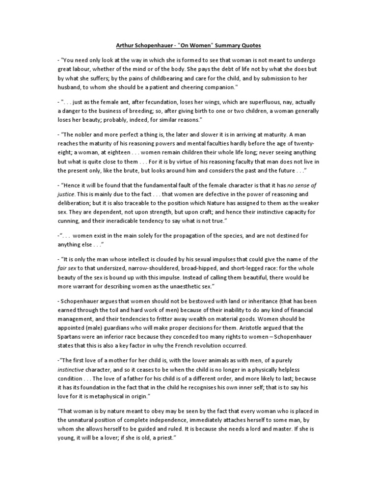 Schopenhauer's Views on Women | PDF | Arthur Schopenhauer | Metaphysics