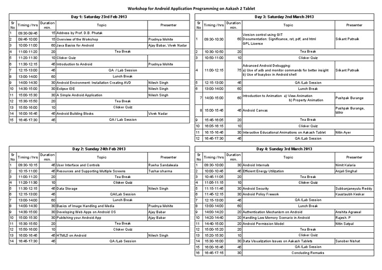Android App Programming Workshop Schedule | PDF | Android (Operating ...
