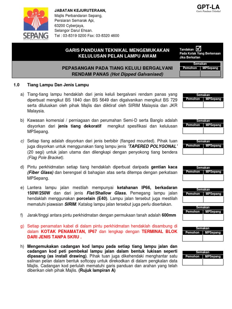 Garis Panduan Teknikal Mengemukakan Kelulusan Pelan Lampu Awam Pdf
