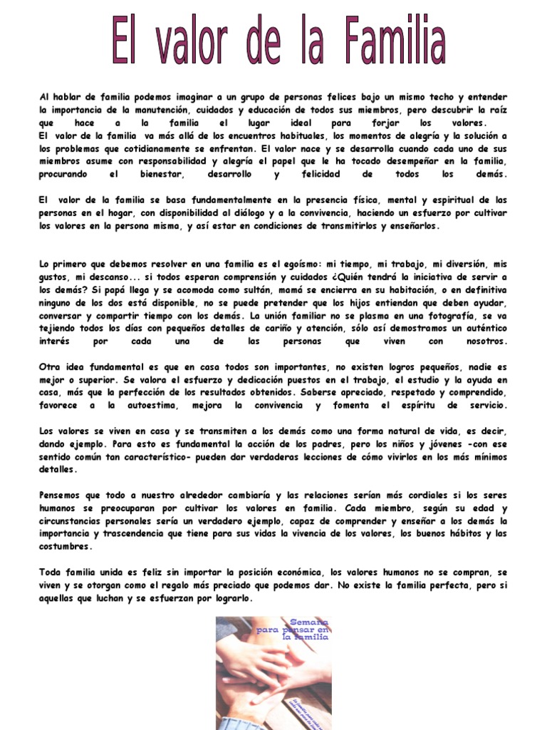 El Valor de la Familia y sus Valores | PDF | Autoestima | Conceptos ...
