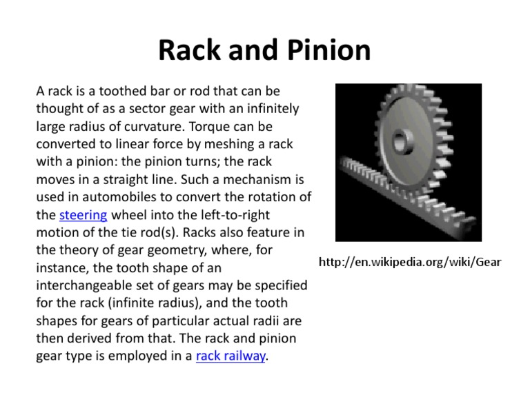 Rack and Pinion Mechanism Converts Rotary to Linear Motion PDF