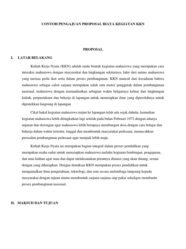 Contoh Pengajuan Proposal Biaya Kegiatan Kkn