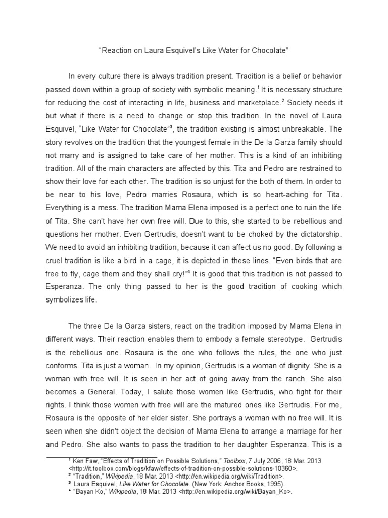 Reaction On Like Water For Chocolate PDF