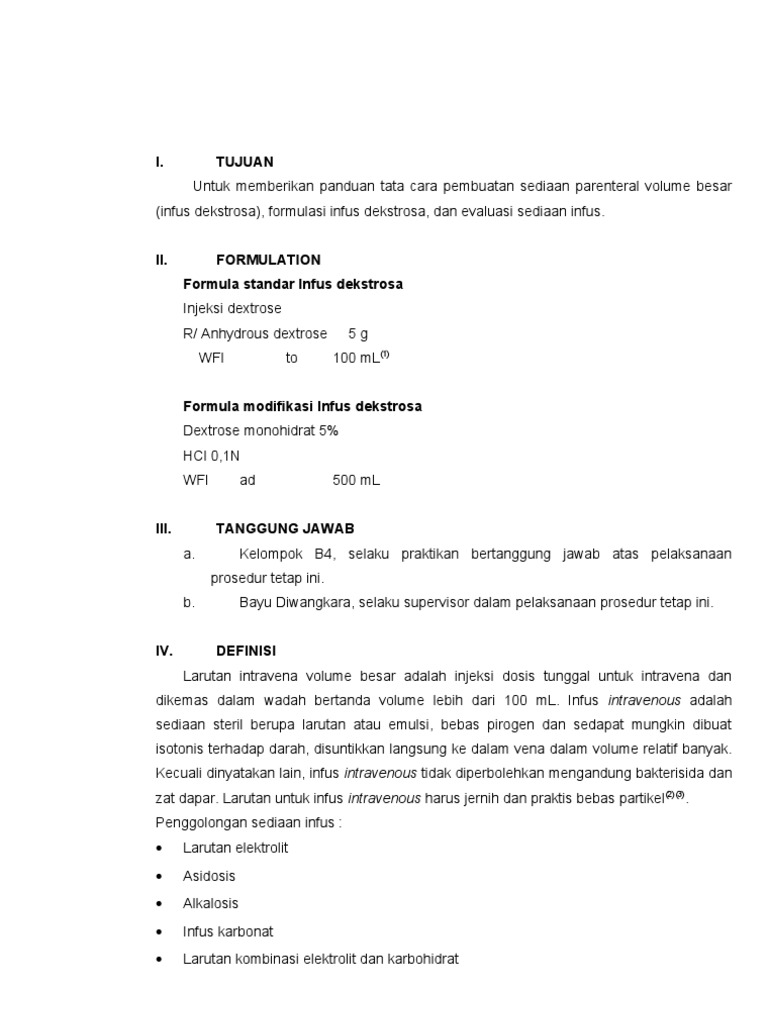 Formulasi Infus Dextrosa | PDF