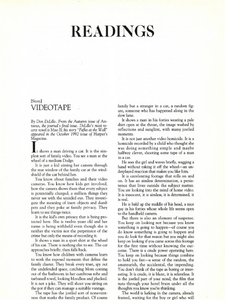 Delillo Videotape Dec1994 Videotape Crime Thriller